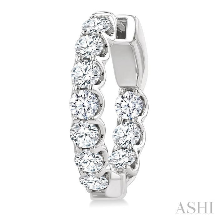 2 Ctw Inside-Out Embellished Round Cut Diamond Hoop Earrings in 14K White Gold