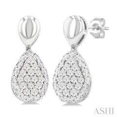 1/3 Ctw Pear Shape Mount Pave Set Single Cut Diamond Fashion Earrings in 10K White Gold