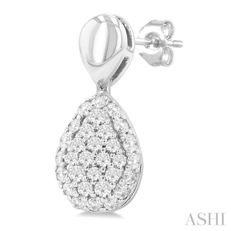 1/3 Ctw Pear Shape Mount Pave Set Round Cut Diamond Fashion Earrings in 10K White Gold