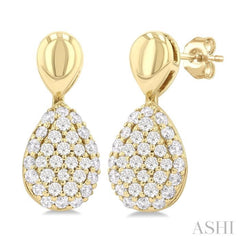 1/3 Ctw Pear Shape Mount Pave Set Single Cut Diamond Fashion Earrings in 10K Yellow Gold