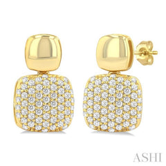 1/3 Ctw Cushion Shape Mount Pave Set Round Cut Diamond Fashion Earring in 10K Yellow Gold