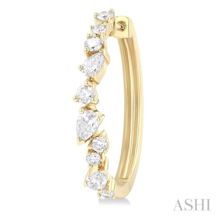 3/4 Ctw Round & Pear Diamond Cut Scatter Fashion Hoop Earrings in 14K Yellow Gold