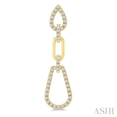 3/4 Ctw Open Window Pear Shape Link Round Cut Diamond Fashion Earrings in 14K Yellow Gold