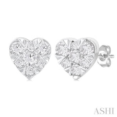 1/6 Ctw Lovebright Petite Heart Shape Round Cut Diamond Fashion Stud Earring in 10K White Gold