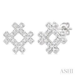 1/8 Ctw Petite Hashtag Motif Single Cut Diamond Fashion Earrings in 10K White Gold