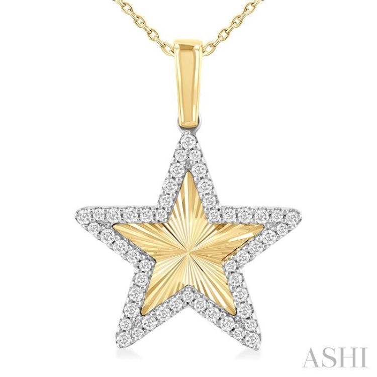 1/4 Ctw Fluted Texture Star Round Cut Diamond Pirouette Fashion Pendant With Chain in 10K Yellow and White Gold