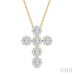 1 Ctw Lovebright Cross Round Cut Diamond Fashion Pendant With Chain in 14K Yellow and White Gold
