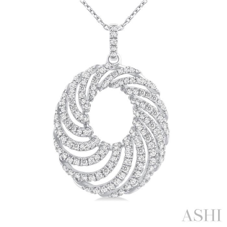 1 ctw Open Window Swirl Circle Round Cut Diamond Fashion Pendant With Chain in 14K White Gold