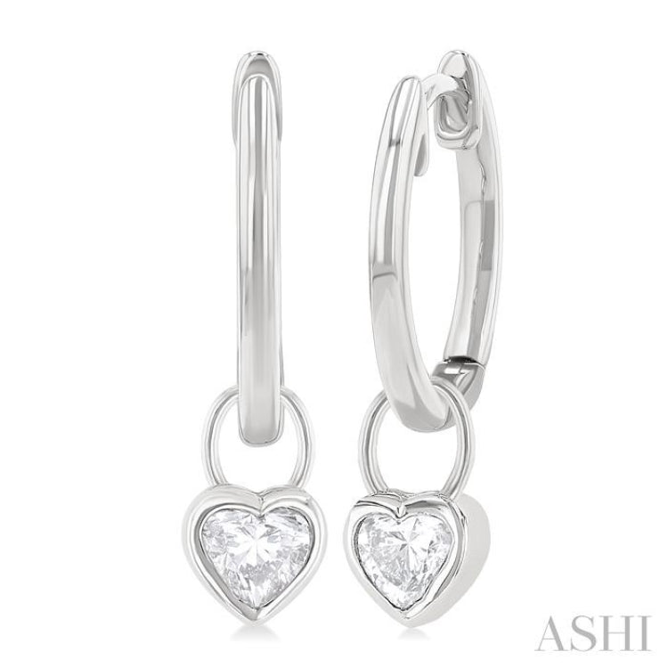 1/3 Ctw Bezel Set Heart Cut Diamond Huggie Earrings in 14K White Gold