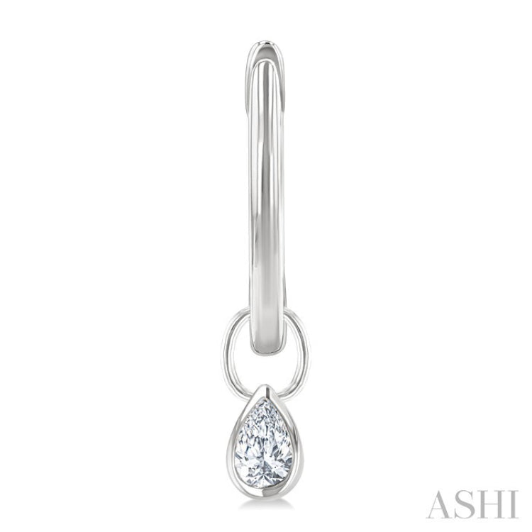 1/3 Ctw Bezel Set Pear Cut Diamond Huggie Earrings in 14K White Gold
