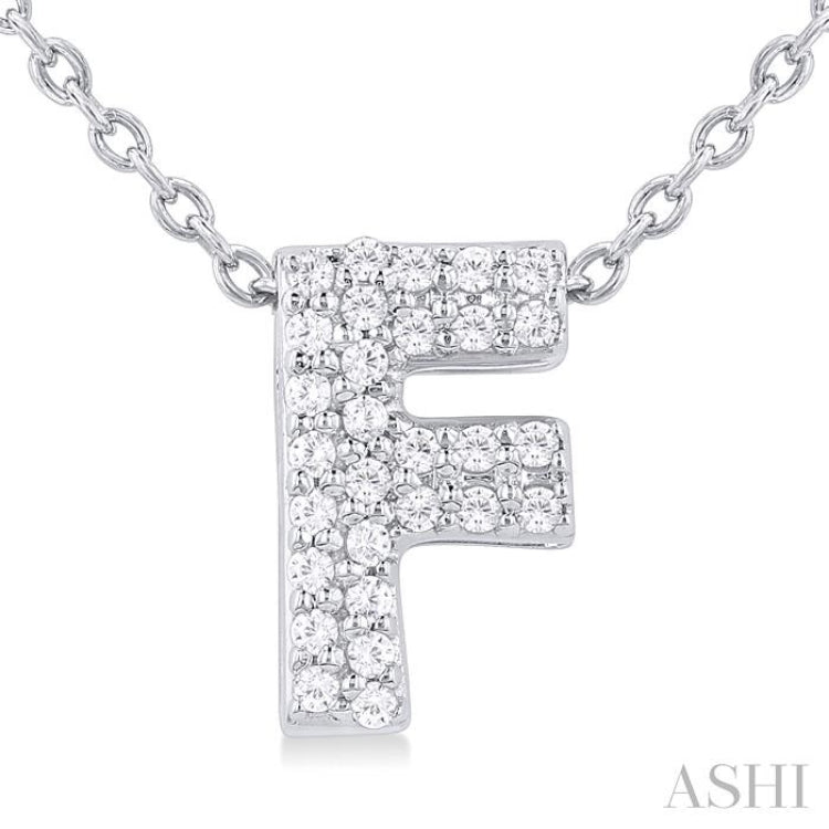 1/10 ctw Bubble Accent Initial 'F' Round Cut Diamond Fashion Pendant With Chain in 10K White Gold