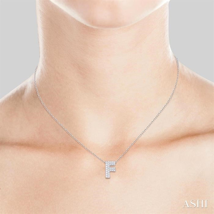 1/10 ctw Bubble Accent Initial 'F' Round Cut Diamond Fashion Pendant With Chain in 10K White Gold