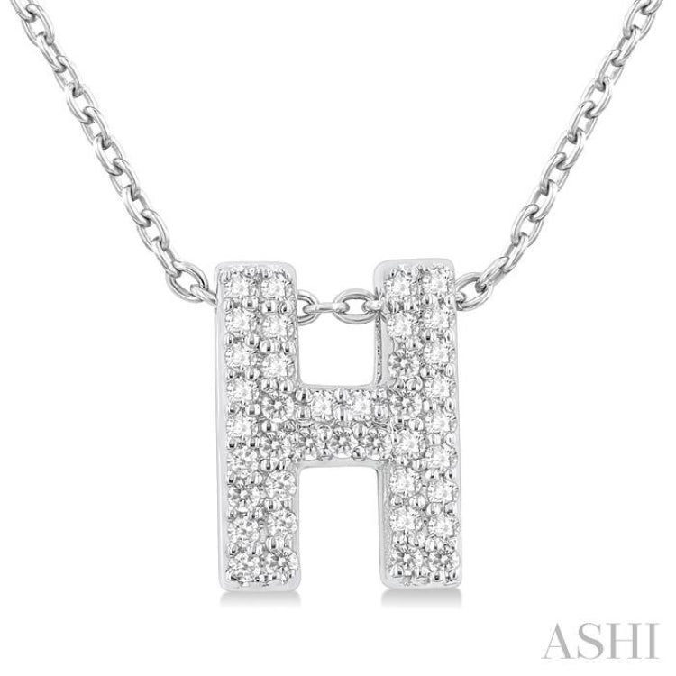 1/8 ctw Bubble Accent Initial 'H' Round Cut Diamond Fashion Pendant With Chain in 10K White Gold
