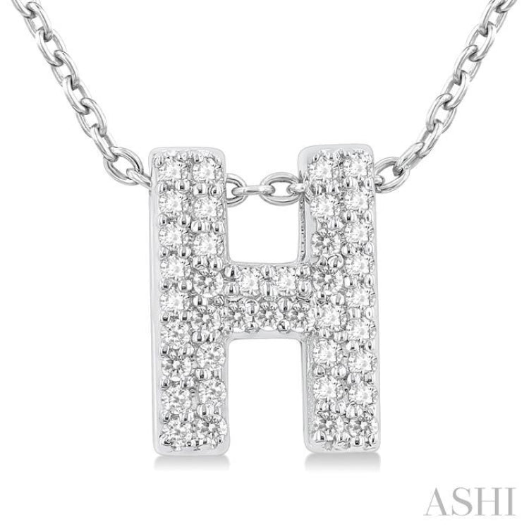 1/8 ctw Bubble Accent Initial 'H' Round Cut Diamond Fashion Pendant With Chain in 10K White Gold