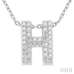 1/8 ctw Bubble Accent Initial 'H' Round Cut Diamond Fashion Pendant With Chain in 10K White Gold