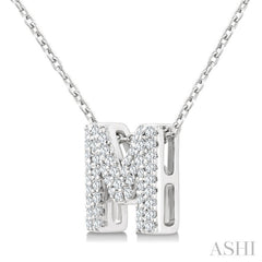 1/6 Ctw Bubble Accent Initial 'M' Round Cut Diamond Fashion Pendant With Chain in 10K White Gold