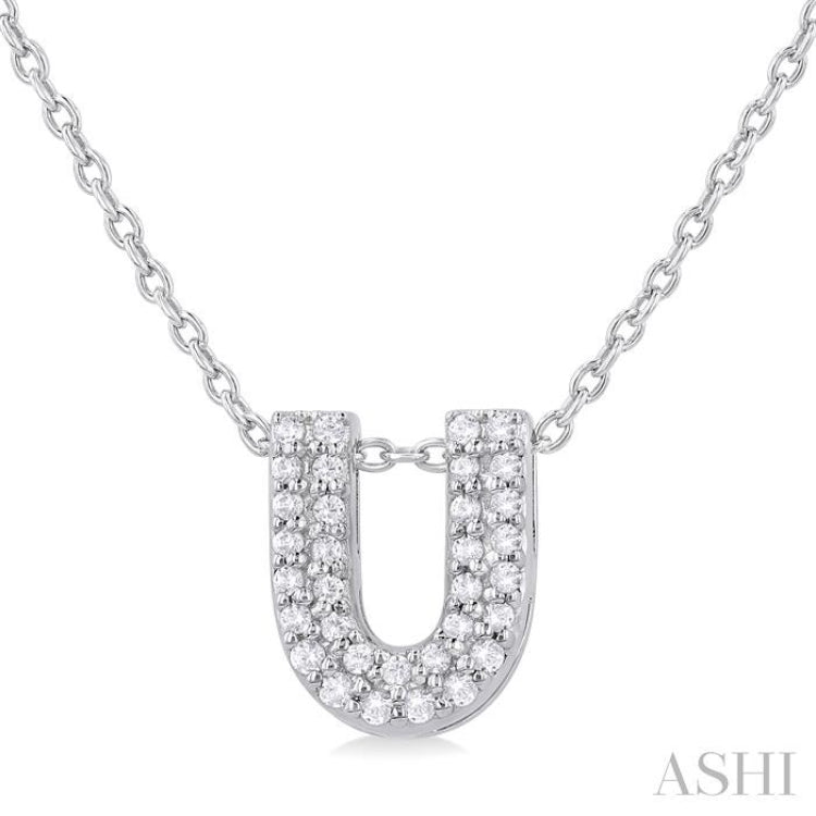 1/10 ctw Bubble Accent Initial 'U' Round Cut Diamond Fashion Pendant With Chain in 10K White Gold