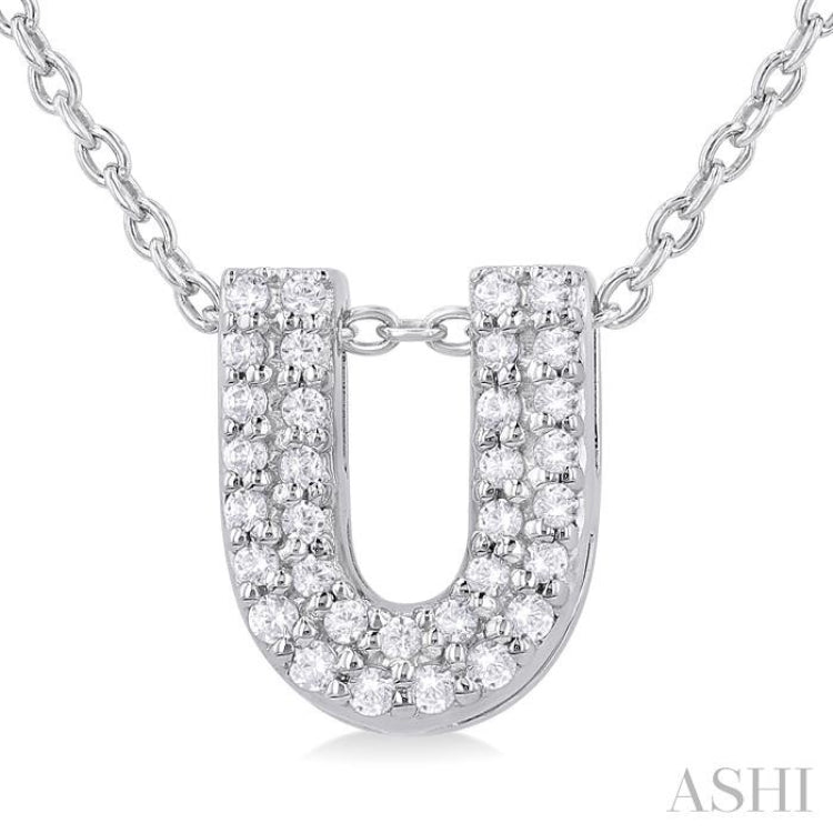 1/10 ctw Bubble Accent Initial 'U' Round Cut Diamond Fashion Pendant With Chain in 10K White Gold
