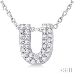 1/10 ctw Bubble Accent Initial 'U' Round Cut Diamond Fashion Pendant With Chain in 10K White Gold
