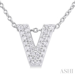 1/10 ctw Bubble Accent Initial 'V' Round Cut Diamond Fashion Pendant With Chain in 10K White Gold
