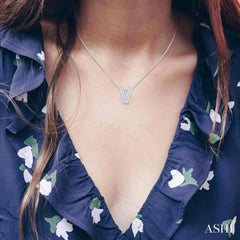 1/10 ctw Bubble Accent Initial 'V' Round Cut Diamond Fashion Pendant With Chain in 10K White Gold