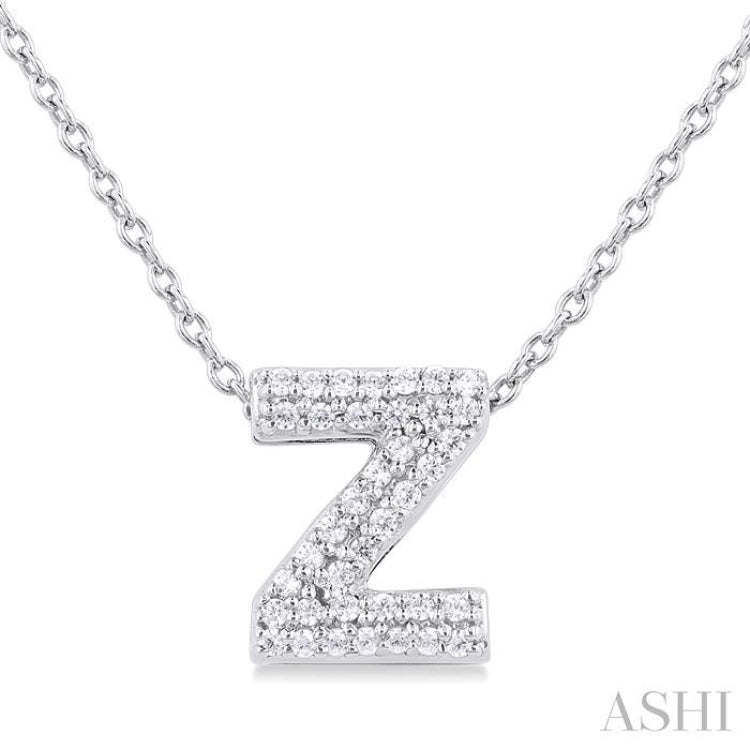 1/8 ctw Bubble Accent Initial 'Z' Round Cut Diamond Fashion Pendant With Chain in 10K White Gold