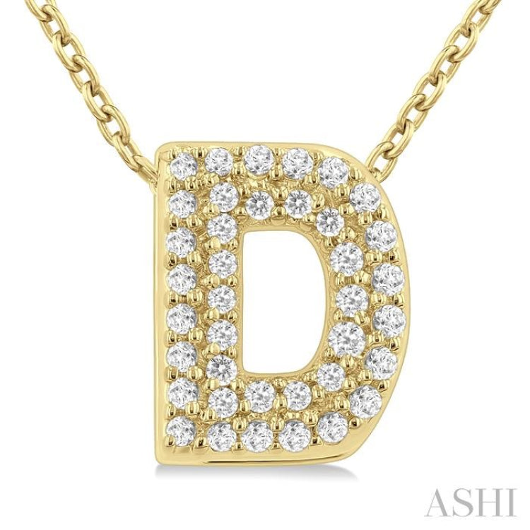1/8 ctw Bubble Accent Initial 'D' Round Cut Diamond Fashion Pendant With Chain in 10K Yellow Gold