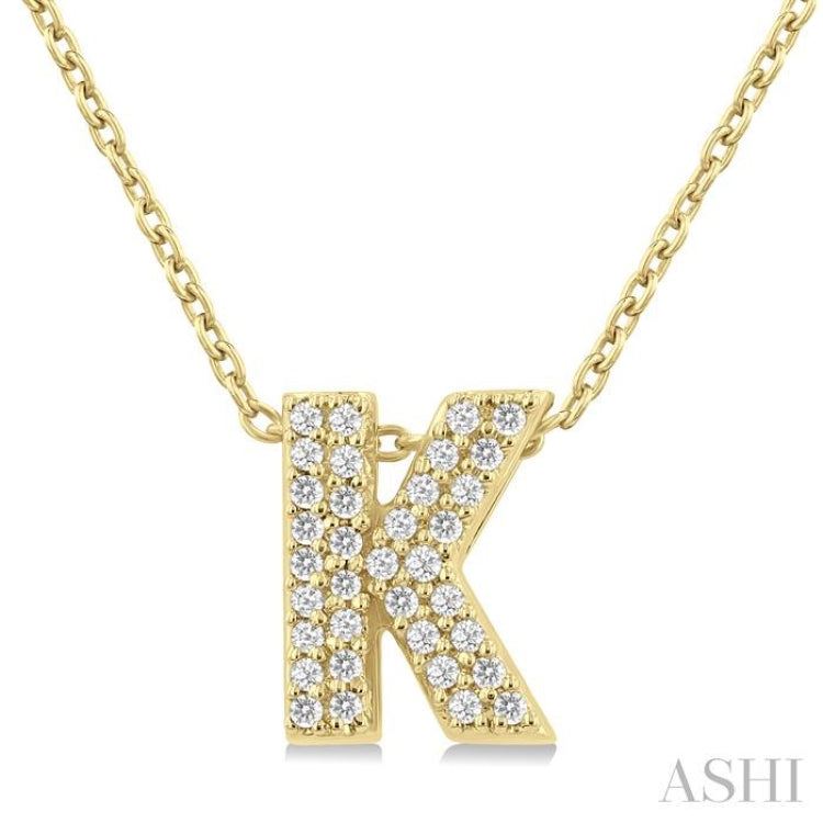 1/10 ctw Bubble Accent Initial 'K' Round Cut Diamond Fashion Pendant With Chain in 10K Yellow Gold