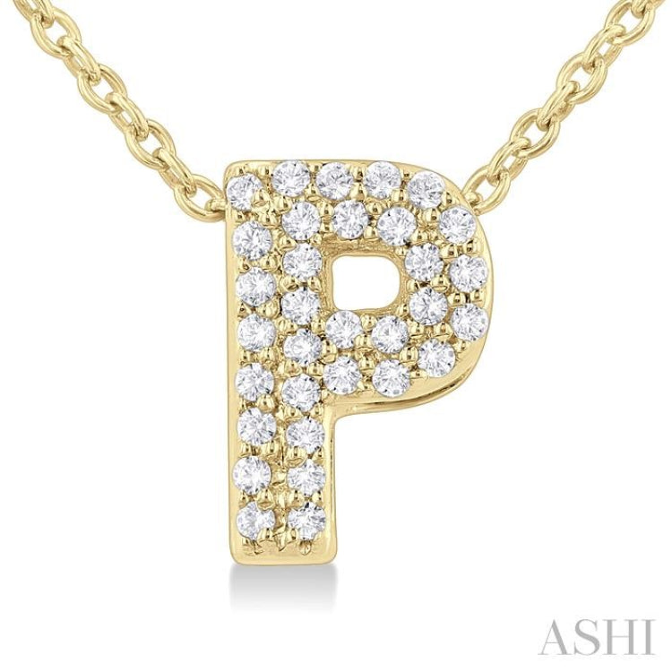 1/10 ctw Bubble Accent Initial 'P' Round Cut Diamond Fashion Pendant With Chain in 10K Yellow Gold