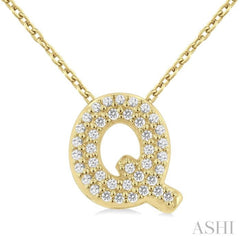 1/8 ctw Bubble Accent Initial 'Q' Round Cut Diamond Fashion Pendant With Chain in 10K Yellow Gold