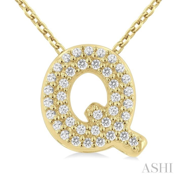 1/8 ctw Bubble Accent Initial 'Q' Round Cut Diamond Fashion Pendant With Chain in 10K Yellow Gold
