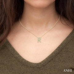 1/8 ctw Bubble Accent Initial 'R' Round Cut Diamond Fashion Pendant With Chain in 10K Yellow Gold