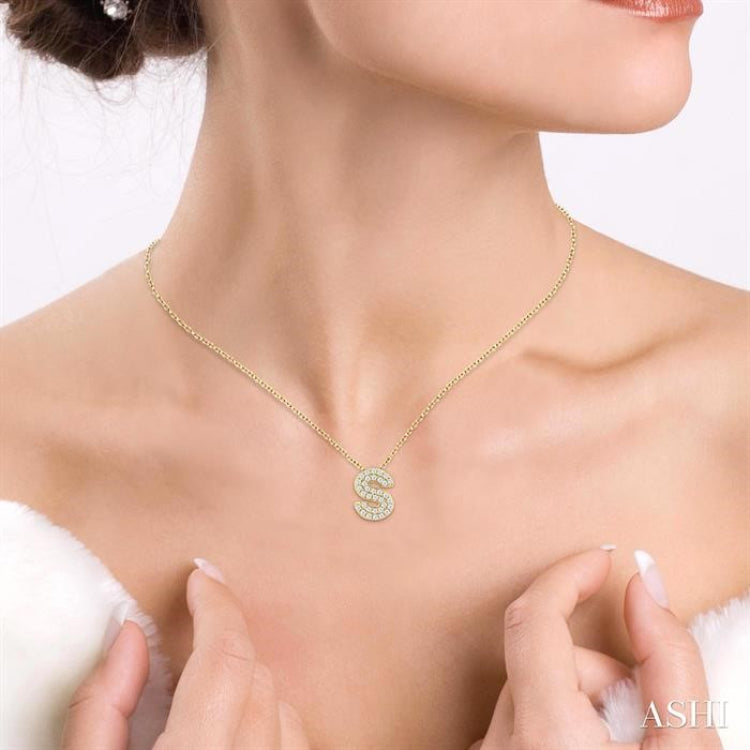 1/10 ctw Bubble Accent Initial 'S' Round Cut Diamond Fashion Pendant With Chain in 10K Yellow Gold