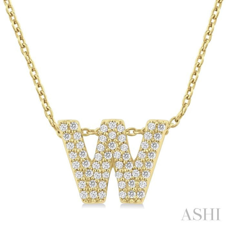 1/6 ctw Bubble Accent Initial 'W' Round Cut Diamond Fashion Pendant With Chain in 10K Yellow Gold