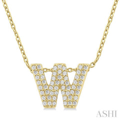 1/6 ctw Bubble Accent Initial 'W' Round Cut Diamond Fashion Pendant With Chain in 10K Yellow Gold