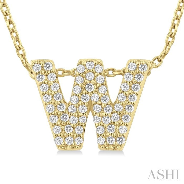 1/6 ctw Bubble Accent Initial 'W' Round Cut Diamond Fashion Pendant With Chain in 10K Yellow Gold