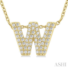1/6 ctw Bubble Accent Initial 'W' Round Cut Diamond Fashion Pendant With Chain in 10K Yellow Gold