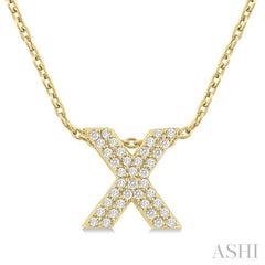 1/10 ctw Bubble Accent Initial 'X' Round Cut Diamond Fashion Pendant With Chain in 10K Yellow Gold
