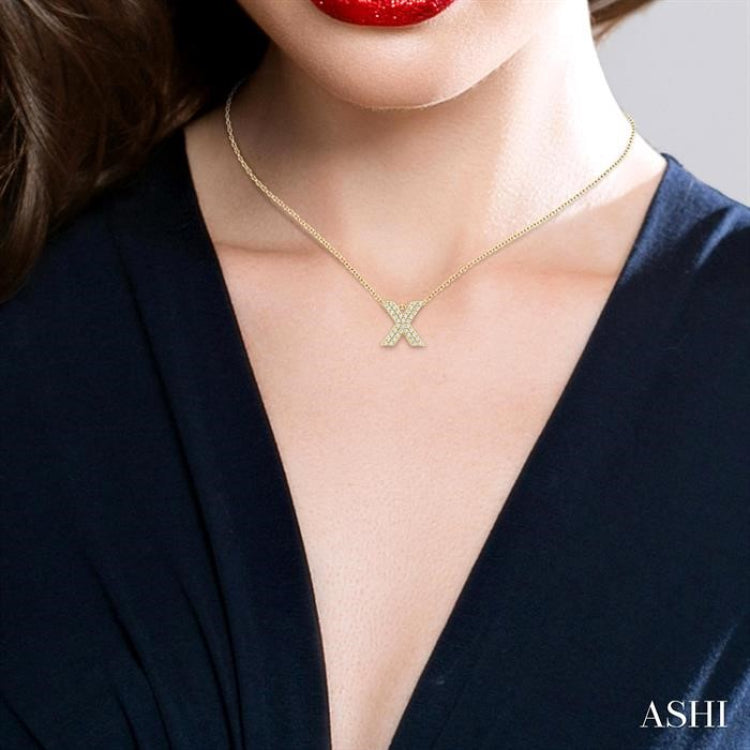 1/10 ctw Bubble Accent Initial 'X' Round Cut Diamond Fashion Pendant With Chain in 10K Yellow Gold