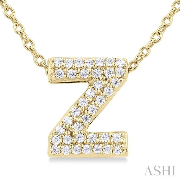 1/8 ctw Bubble Accent Initial 'Z' Round Cut Diamond Fashion Pendant With Chain in 10K Yellow Gold