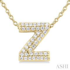 1/8 ctw Bubble Accent Initial 'Z' Round Cut Diamond Fashion Pendant With Chain in 10K Yellow Gold