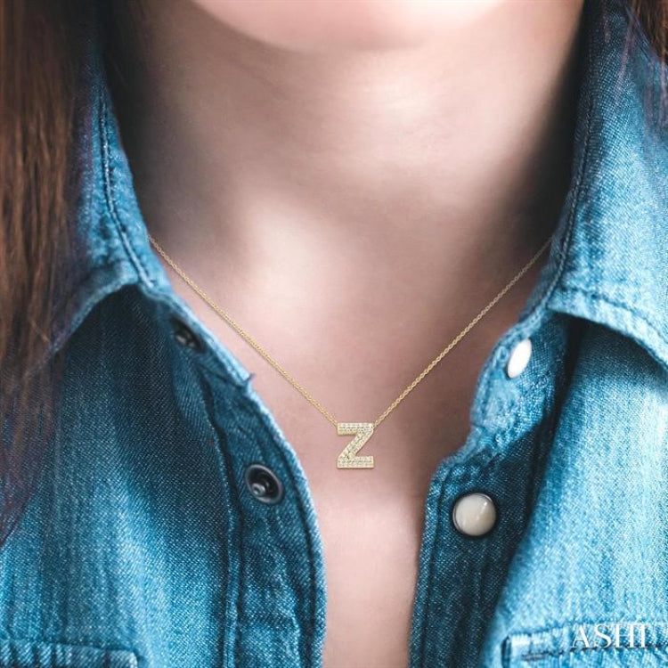 1/8 ctw Bubble Accent Initial 'Z' Round Cut Diamond Fashion Pendant With Chain in 10K Yellow Gold