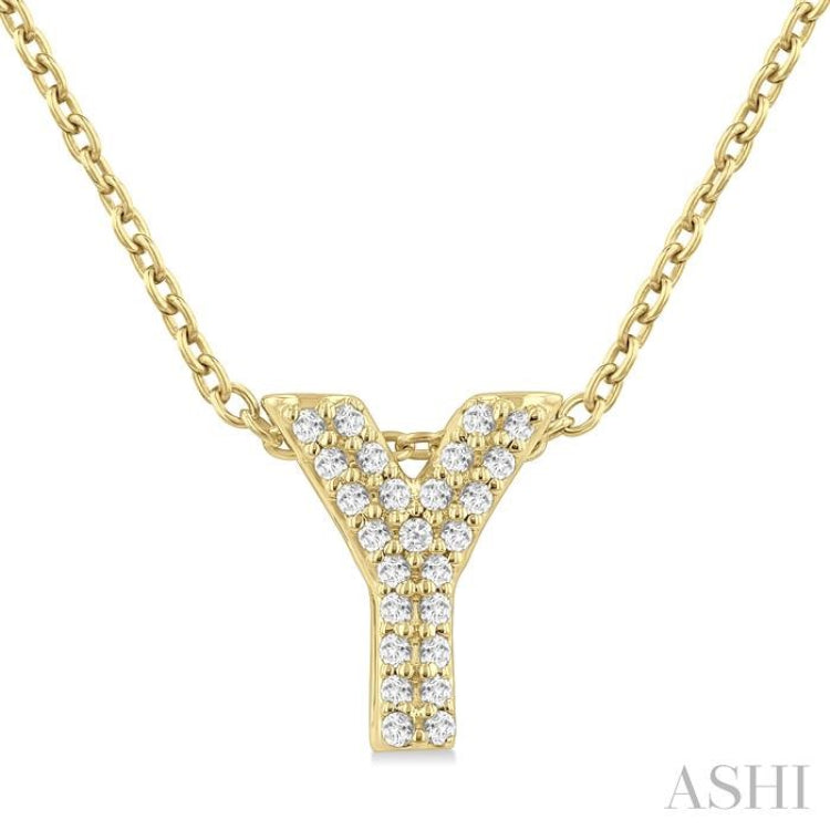 1/10 ctw Initial 'Y' Round Cut Diamond Fashion Pendant With Chain in 10K Yellow Gold