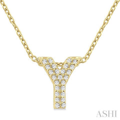 1/10 ctw Initial 'Y' Round Cut Diamond Fashion Pendant With Chain in 10K Yellow Gold