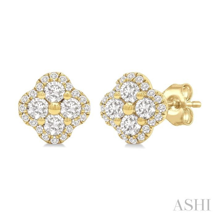 1/2 Ctw Clover Round Cut Diamond Fashion Earrings in 14K Yellow Gold