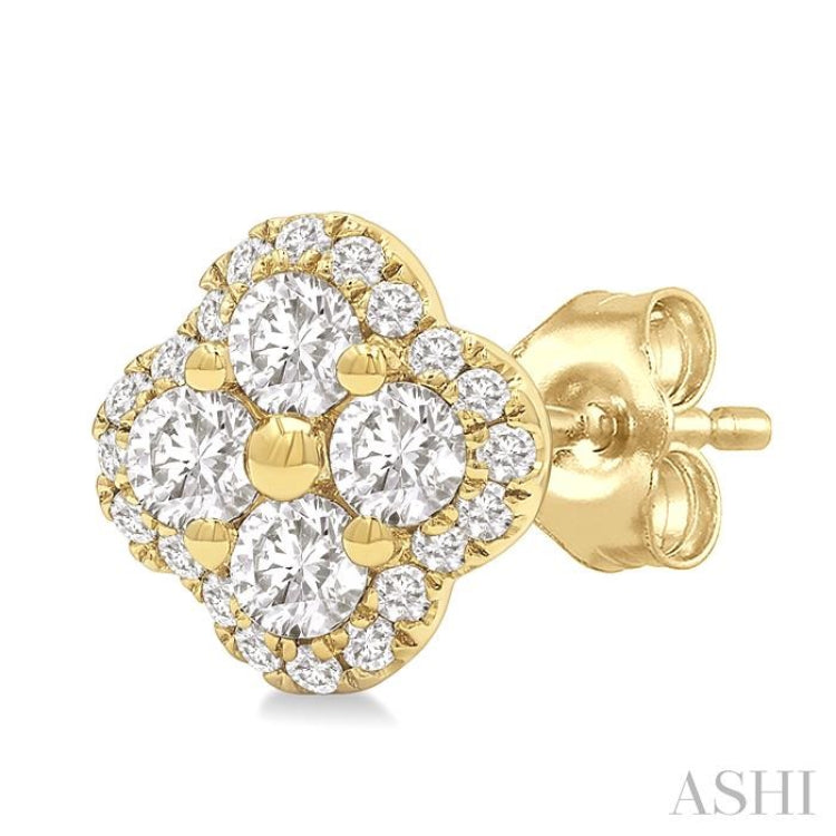 1/2 Ctw Clover Round Cut Diamond Fashion Earrings in 14K Yellow Gold