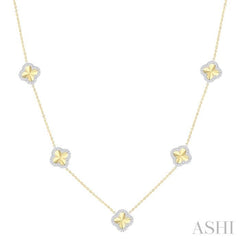1/2 Ctw Fluted Clover Round Cut Diamond Pirouette Station Necklace in 14K Yellow and White Gold