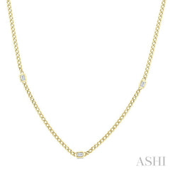 1/2 Ctw Bezel-Set Octagon Shape Round Cut Diamond Curb & Cuban Link Fashion Station Necklace in 14K Yellow Gold