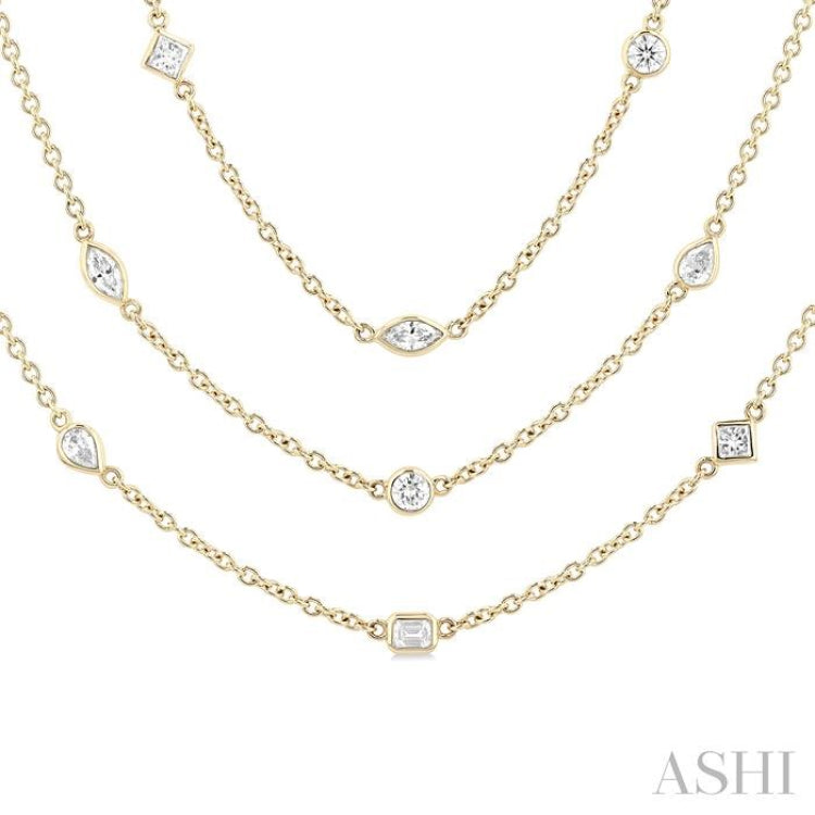 5 ctw Mixed Diamond Cut 60-Inch Station Necklace in 14K Yellow Gold
