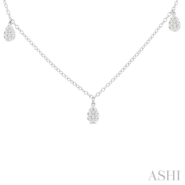 1/3 Ctw Lovebright Pear Motif Round Cut Diamond Station Necklace in 14K White Gold